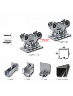 Samonosný systém 69x69x4 posuvnej brány do 200kg/4,5m otvor (C399P-4/Fe 1x6m čierný profil,1x W-SET69F2)