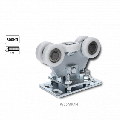 Vozík pre C-profil 80x80x5/4mm výškovo nastaviteľný, 5x polyamidové koliesko s ložiskom 6204ZZ, galvanické zinkovanie