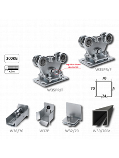 Samonosný systém 70x70x4mm posuvnej brány do 200kg/4,5m otvor (W39/70Fe 6m čierný profil, 1x W-SET70/F)