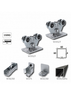 Samonosný systém 60x60x4mm posuvnej brány do 150kg/4m otvor (W39/60Fe 6m čierný profil, 1x W-SET60/F)