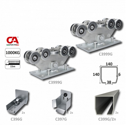 GRANDE-9 samonosný systém 140x140x6mm posuvnej brány do 1000kg/15m otvor (C399G/Zn 2x6m pozinkovaný profil, C3999G 2ks,C396G 2ks, C397G 2ks), intenzívna prevádzka