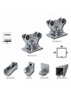 Samonosný systém 60x60x4mm posuvnej brány do 150kg/4m otvor (W39/60Zn 6m pozinkovaný profil, 1x W-SET60F2)