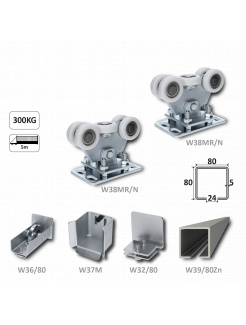 Samonosný systém 80x80x5mm posuvnej brány do 300kg/5m otvor (W39/80Zn 6m pozinkovaný profil, 2x W35MR/N, 1x W36/80, 1x W37M, 1x W32/80)