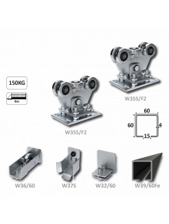 Samonosný systém 60x60x4mm posuvnej brány do 150kg/4m otvor (W39/60Fe 6m čierný profil, 1x W-SET60F2)