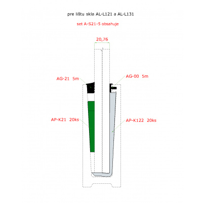 5m set pre 20.76mm sklo, ku AL profilom