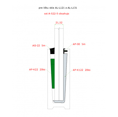 5m set pre 21.52mm sklo, k AL profilu
