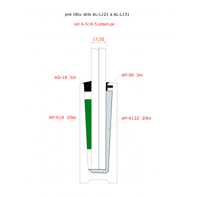 5m set pre 17.52mm sklo, k AL profilom