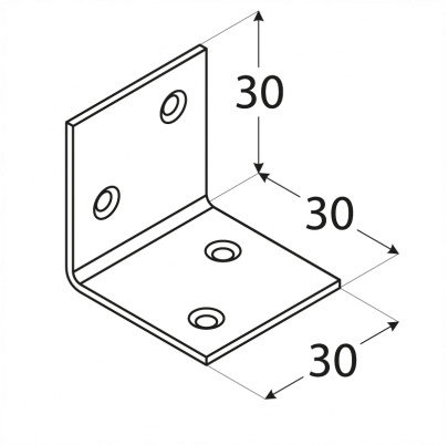 Uholník široký 30x30x30mm, 1,5mm, pozink, otvory priemer 4,5mm - v počte 4ks