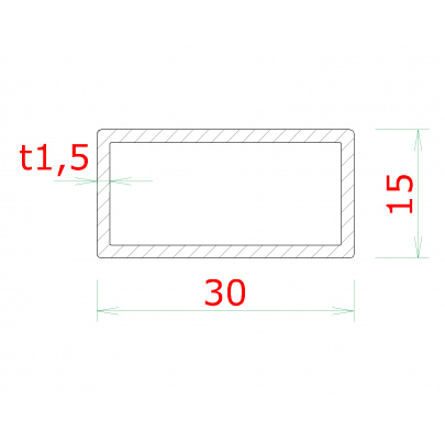Profil uzatvorený 30x15x1.5mm, cena za 1ks (3m), brúsená nerez K320 /AISI304