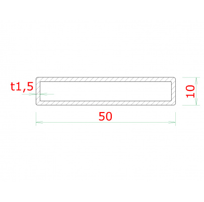 Profil uzatvorený 50x10x1.5mm, cena za 1ks (5m), brúsená nerez K320 /AISI304