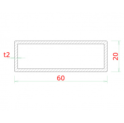 Profil uzatvorený 60x20x2mm, cena za 1ks (6m), brúsená nerez K320 /AISI304