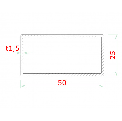 Profil uzatvorený 50x25x1.5mm, cena za 1ks (2m), brúsená nerez K320 /AISI304