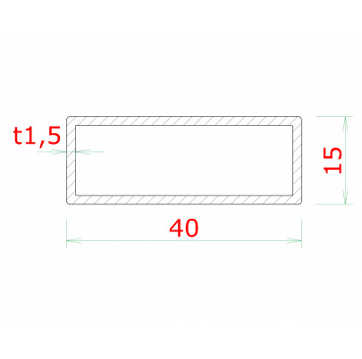 Profil uzatvorený 40x15x1.5mm, cena za 1ks (2m), brúsená nerez K320 /AISI304
