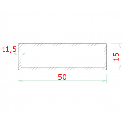 Profil uzatvorený 50x15x1.5mm, cena za 1ks (3m), brúsená nerez K320 /AISI304