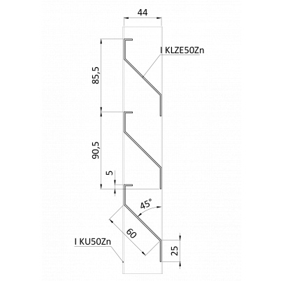 Z-profil lamela 3000mm, pozink s vystuženou hranou 10mm