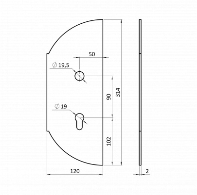Štít 314x120x2mm, zdobený, ľavý, pre zámok
