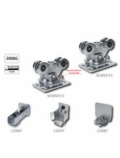 Set PICCOLO KLASIK bez profilu pre samonosný systém 69x69mm (2x vozík W395P.F2, 1x nábehové koliesko C396P, 1x doraz C397P, 1x krytka C398P)