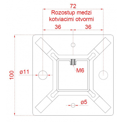 Nerezový stĺp, vrchné kotvenie, 5-radový M6