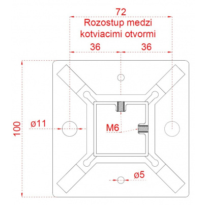 Nerezový stĺp, 5-radový M6,rohový 90°