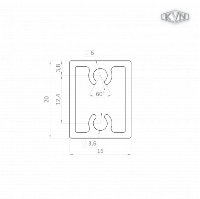 Profil 20x16mm, L-6000mm, hliník s eloxovanou vrstvou 15um
