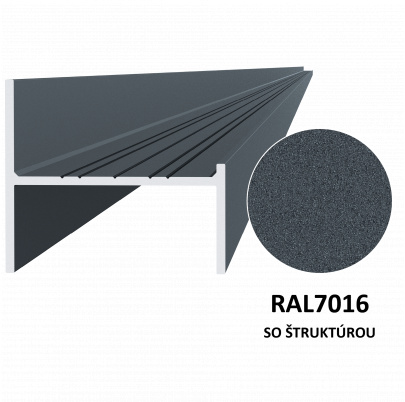 UT profil 50x44mm, L-6000mm, práškový lak, štruktúra RAL7016