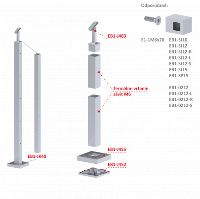 Nerezový stĺp,vrchné kotvenie, 5-radový M6