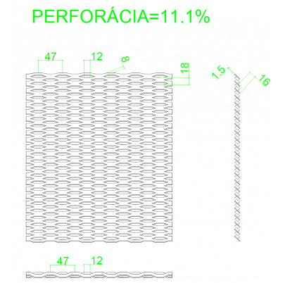 Ťahokov Zn, oko: 47x18mm, mostík: 8mm (2000x1000x1,5mm), orientácia oka: rozmer oka 47mm je rovnobežná s rozmerom tabule 2000mm