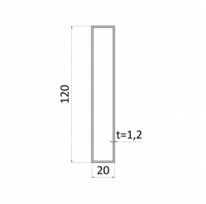 Uzavretý profil 120x20x1,25mm, zinkovaný DX51D+Z100, hladký L=3000mm, cena za kus
