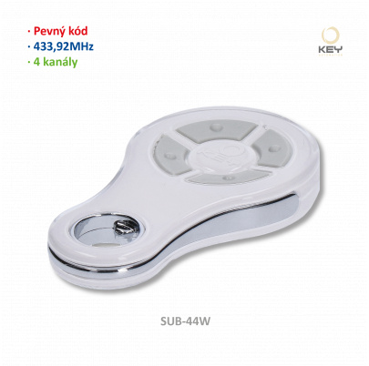 NÁHRADA je 9 SUB-44N 4-kanálový vysielač, pevný kód, vode odolný, biely, frekvencia 433MHz