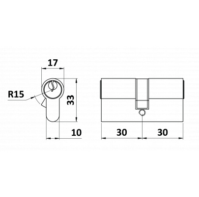 LOCINOX® cylindrická vložka EURO 30/30mm, niklová, 3 kľúče, skrutka M5x65mm