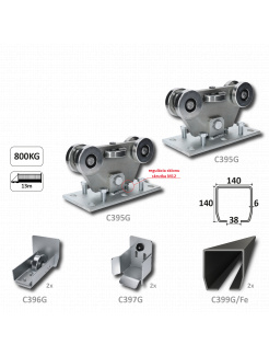 GRANDE-Klasik samonosný systém 140x140x6mm posuvnej brány do 800kg/13m otvor (C399G/Fe 2x6m čierny profil, C395G 2ks, C396G 2ks, C397G 2ks), bežná prevádzka