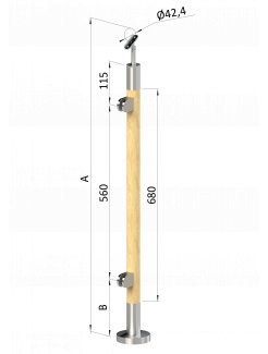 Drevený stĺp, vrchné kotvenie, výplň: sklo, ľavý, vrch nastaviteľný (ø 42mm), materiál: buk, brúsený povrch s náterom BORI (bezfarebný)