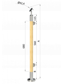 Drevený stĺp, vrchné kotvenie, výplň: sklo, pravý, vrch nastaviteľný (ø 42mm), materiál: buk, brúsený povrch s náterom BORI (bezfarebný)