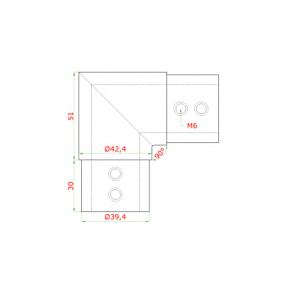 Spojka - koleno 90°, lepený spoj, brúsená nerez AISI304
