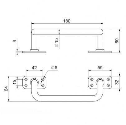 Madlo 180mm, ø14 mm, odsadenie 57 mm, čierna farba