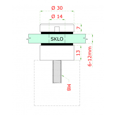 Svorka bodová plochá, sklo 6-12mm, brúsená AISI304