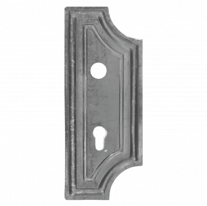 DOPREDAJ! Štít 280x112x3mm s otvormi, rozteč 90mm, otvor na kľučku ø 22mm, zdobený, pravý