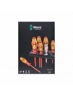 Sada profi elektrikárskych skrutkovačov, výrobca WERA, 0,4x2,5x80mm, 0,6x3,5x100mm, 0,8x4x100mm, 1x5,5x125mm, PH1x80mm, PH2x100mm, tester 0.5x3x70mm