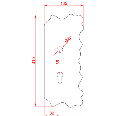 Štít 315x135x3mm, pravý, pre zámok ZM85/50
