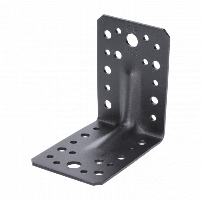 Uholník s prelisom 90x90x65mm, 2,0mm, čierny, otvory priemer 5mm-16ks, 7mm-12ks, 11mm-2ks