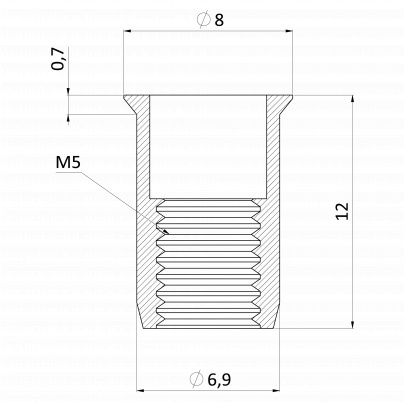 Nitovacia matica M5/0.5-3.0/ mikro hlava, rýhovaný driek, VZ L = 11,5mm