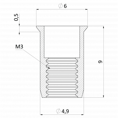 Nitovacia matica M3/0.3-1.5/ mikro hlava, rýhovaný driek, VZ L = 9mm