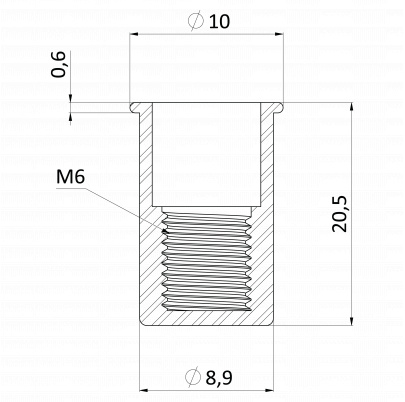 Nitovacia matica M6/0.5-3.0/ mikro hlava, rýhovaný driek, uzavretá, VZ L = 20,5mm