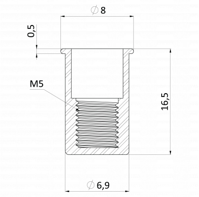 Nitovacia matica M5/0.5-2.0/ mikro hlava, rýhovaný driek, uzavretá, VZ L = 16,5mm