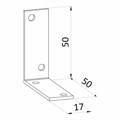 Uholník 50x50x17mm, 2,0mm, galvanicky pozinkovaný, otvory priemer 4,5mm - v počte 4ks