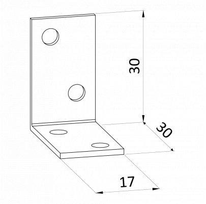 Uholník 30x30x14mm, 1,5mm, galvanicky pozinkovaný, otvory priemer 4,5mm - v počte 4ks