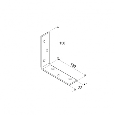 Uholník 150x150x22mm, 2,0mm, galvanicky pozinkovaný, otvory priemer 4,5mm - v počte 6ks