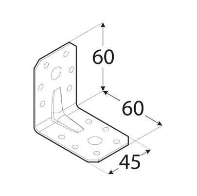 Uholník s prelisom 60x60x45mm, 2,0mm, pozink, otvory priemer 5mm-12ks, 11mm-2ks