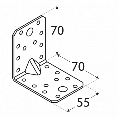 Uholník s prelisom 70x70x55mm, 2,0mm, pozink, otvory priemer 5mm-20ks, 11mm-2ks