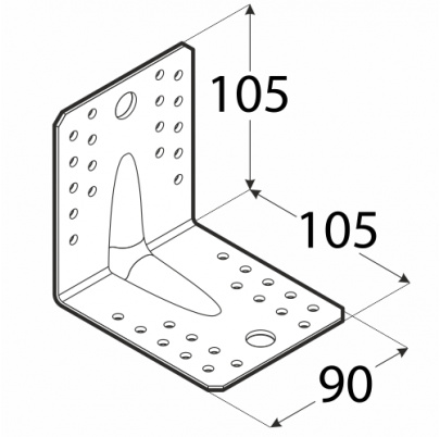 Uholník s prelisom 105x105x90mm, 2,0mm, pozink, otvory priemer 5mm-36ks, 14mm-2ks